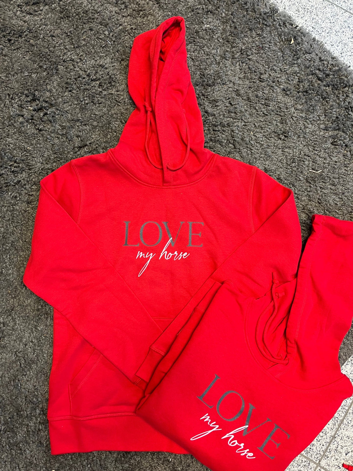 Damen-Hoodie „Love my Horse“ rot L