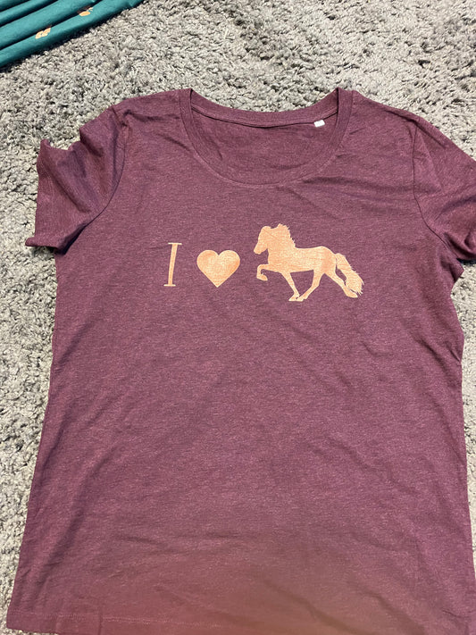 Damen-Shirt „I Love Tölt“ Aubergine L, XL, XXL